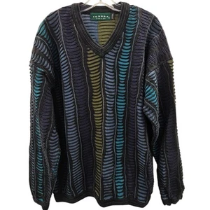 Vintage Tundra Canada Blue Biggie Cosby Sweater XLT 90s Strukturiert Bunt - Bild 1 von 7