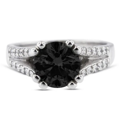 3.59ct tw Black  Round Earth Mined Certified Diamonds 18k Gold Side-Stone Ring - Image 1 of 4