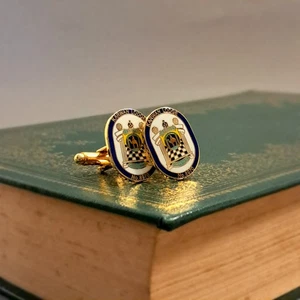 Freeman lodge design Vintage cufflinks Oval stainless steel gold plated LL-116 - Picture 1 of 3