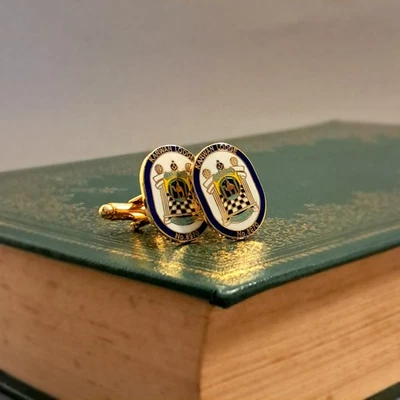 Freeman lodge design Vintage cufflinks Oval stainless steel gold plated LL-116 - Image 1 of 3