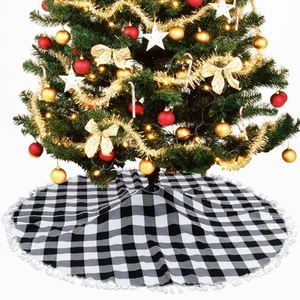 Christmas Tree Skir 60in Black and White Buffalo Plaid Tree Skirt with Tassel... - Picture 1 of 5