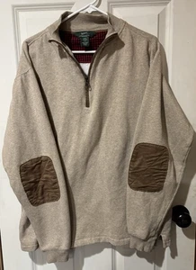 Woolrich 1/4 Zip Sweatshirt Mens Large Tan Long Sleeve Patch Elbow Mock Neck - Picture 1 of 3