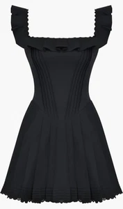 House of CB Black Ribbed Bustier Mini  Dress-ruffle Strap - Picture 1 of 9
