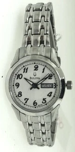 Bulova 96N100 Women's Round Analog Stainless Steel White Dial Day/Date Watch - Picture 1 of 1