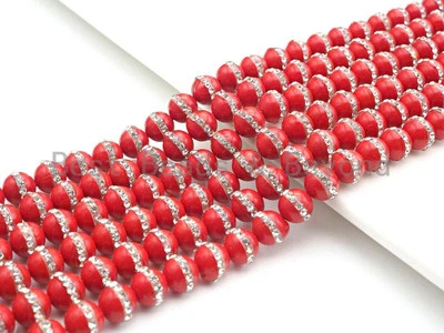 6mm/8mm/10mm/12mm RED Pearl with rhinestone inlaid, RED Round Mother of Pearl - Image 1 of 4