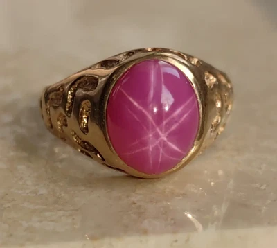 Antiguo anillo de zafiro estrella rosa cobre hecho a mano ropa de fiesta para hombre anillo regalo Foto 1 de 4