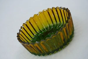 Vintage MCM Jeannette Green Amber Flashed Glass Ash Tray Candy Dish Powder Jar - Picture 1 of 6