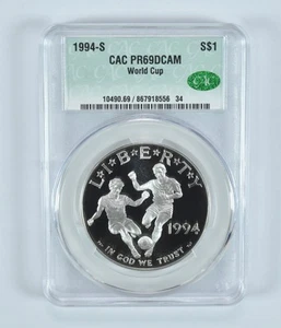 1994-S World Cup Commemorative Silver Dollar PR69 DCAM CAC CACg *3614 - Picture 1 of 5
