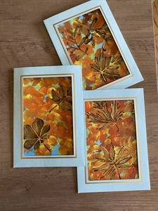 3er Set Abstraktes Blatt, Herbst, Herbst, 4/6 handgemalt auf Papier, Acryl - Bild 1 von 6