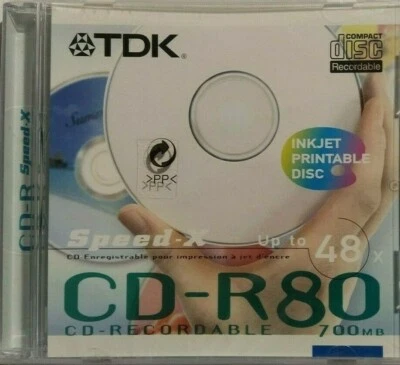 TDK CD-R80 CD-R Recordable Ink Jet Printable 48X 700MB / 80 Mins NEW & SEALED   - Image 1 of 4