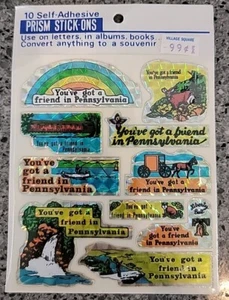Vintage 80er Jahre Prisma Aufkleber VERSIEGELT neue Packung Pennsylvania Stick-ons Regenbogen, Fisch - Bild 1 von 6