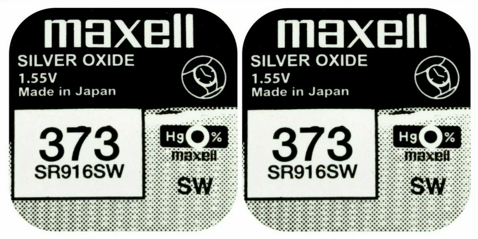 2 x Maxell 373 Pila Batteria Orologio Mercury Free Silver Oxide SR916SW 1.55V