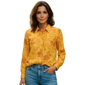 MAX MARA Yellow Floral Long Lightweight Blouse Shirt Long Sleeve M/L - Picture 1 of 12