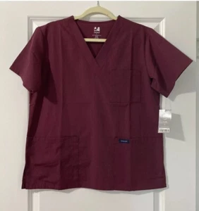 Dagacci Womens Scrub Top Small Burgundy Maroon Short Sleeve V-Neck 3 Pockets NWT - Picture 1 of 7