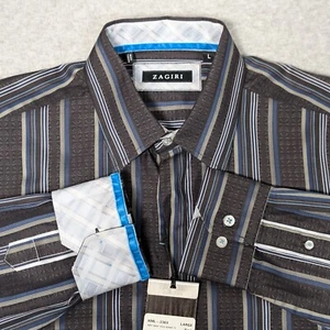 Camisa con botones Zagiri para hombre grande "Cualquier manera que lo quieras" puño abatible negra/azul nueva - Imagen 1 de 13