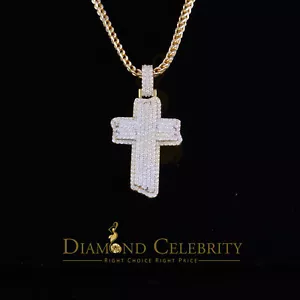 Colgante cruz dije moissanita amarillo plata esterlina 3,0 quilates VVS D para hombre y mujer - Imagen 1 de 11