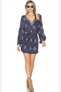Ella Moss Lilia Dress In Navy Blue Size Small Embroidered Trim Geometric ED17801 - Picture 1 of 12