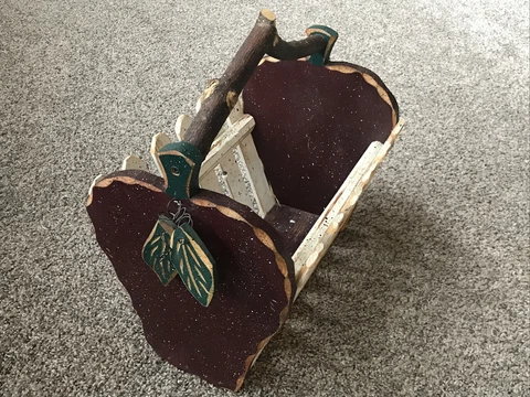 Picket Fence Basket Large Wood Apple Box Vintage Rustic Farmhouse Cottage Rare Cover