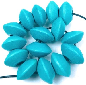 22x12mm Turquoise Blue Wood Abacus Rondelle Wheel Beads (15pc) - Imagen 1 de 3