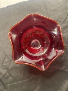 Viking Glass Ruby Red Amberina Edge & Base Ruffled Pedestal Compote Candy Dish - Picture 1 of 10