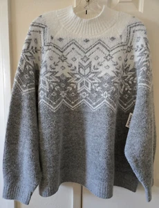 Old Navy Grey Off White Snowflake Icelandic Fair Isle Sweater 3XL 24 26 XXXL 3X - Picture 1 of 6