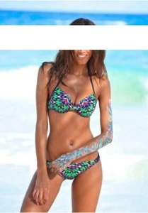 Bruno Banani Push-Up Bikini Set Cup-A Stretch Multicolor Verde Natación Mujer - Imagen 1 de 2