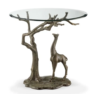 Beautiful Aluminum Savannah Giraffe With Glass Top End Table Sculpture - Image 1 of 4