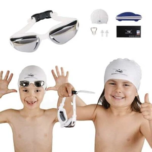 Kids' UV Protection Swim Goggles Set - Cap, Ear & Nose Plugs, Storage Case - Picture 1 of 4
