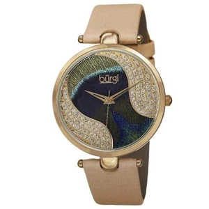 Burgi BUR131YG Quarzo Svizzero Cristalli Swarovski Beige Pelle Strap Donna Watch - Foto 1 di 4