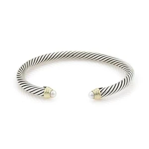 David Yurman Pearls Sterling 14k Yellow Gold Cable Cuff Bracelet - Picture 1 of 4