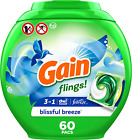 Gain Flings Laundry Detergent Soap Pacs HE Compatible Blissful Breeze Scent 60ct