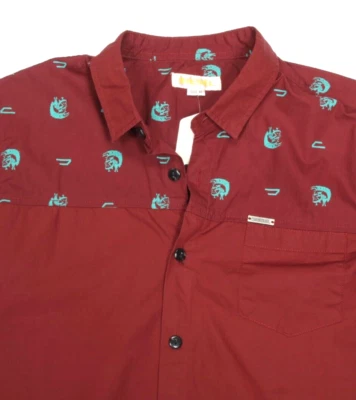 Camisa masculina Diesel vermelha turquesa Mohawk Only the Brave logotipo botão Y2K tamanho M/233 - Imagem 1 de 4