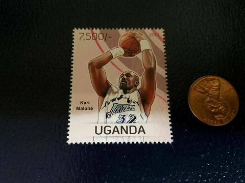 Karl Malone Utah Jazz NBA 2013 Uganda Perforated Stamp Cover
