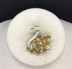 Vintage Gold Tone Costume Golden Glass Stone Swan Pin Nn548