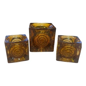 MCM Wikinger Glas Bullseye Bernstein Komplettset 3 Windlichthalter NEUWERTIG - Bild 1 von 7