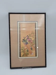 Vintage Chinese Phoenix Birds Painted Silk Print Bamboo Framed Art 20" x 14" - Picture 1 of 8
