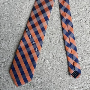 Men’s Detroit Tigers MBL Plaid Neck Tie Logo Blue & Orange - Picture 1 of 5