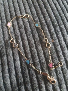 14 Ct Gold Heart Bracelet 7.5 Inc - Picture 1 of 3