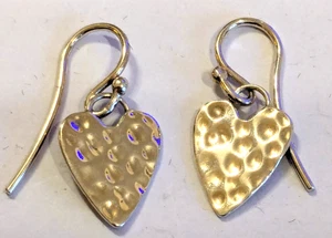 Sterling silver planished finish heart drop earrings - Picture 1 of 3