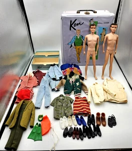 2 Original VTG Ken Dolls with Many Outfits Shoes & Case 1961 Flocked Hair - Picture 1 of 24