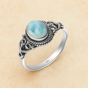 Larimar Ring 925 Silber Ring Natur Edelsteinring Ehering Handarbeit Ring - Bild 1 von 2