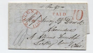 1850 Galena IL red CDS stampless letter paid and 10 rate handstamp [6986.777] - Picture 1 of 3