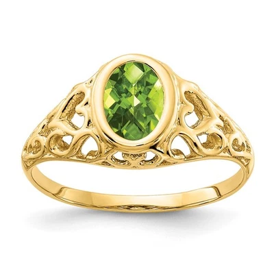Anillo a cuadros de peridoto ovalado de oro amarillo de 14k de 7x5 mm Foto 1 de 3