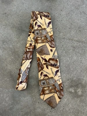 Lands End Mens Fly Fishing Tackle Outdoorsman Tie Fisherman Silk - Image 1 of 4