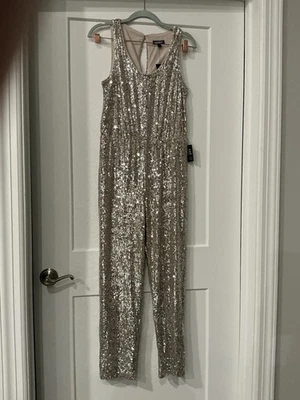 Mono de fiesta Express plateado con lentejuelas nuevo con etiqueta, mediano para mujer Foto 1 de 4
