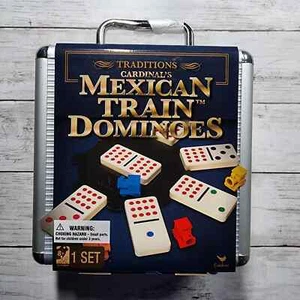 Mexican Train Dominoes in Aluminum Carry Case by Traditions Cardinals - New - Picture 1 of 3