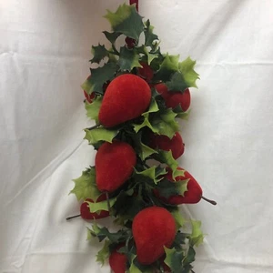 Vintage Flocked Pears and Holly Christmas Decoration Pear Tree - Picture 1 of 7