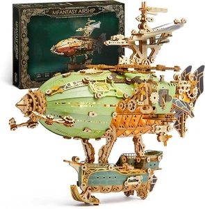 3D Wood Puzzle Fantasy Airship Model Steampunk DIY Craft Kit with LED Lights - Picture 1 of 6