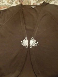 ANN TAYLOR SILK BLEND OVERSHIRT BROWN WITH BEADED TRIM SIZE XL - Picture 1 of 4