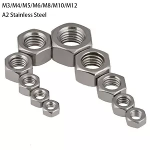 Hex Nuts 304 Stainless Steel Hexagon Full Nut - DIN 934 M3 M4 M5 M6 M8 M10 M12 - Picture 1 of 6